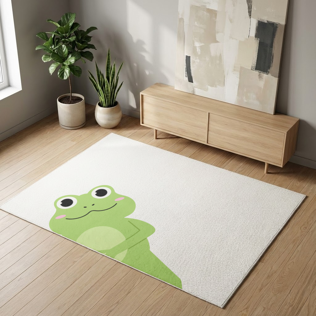 Cute Green Frog Peek-a-Boo Illustration Living room carpet