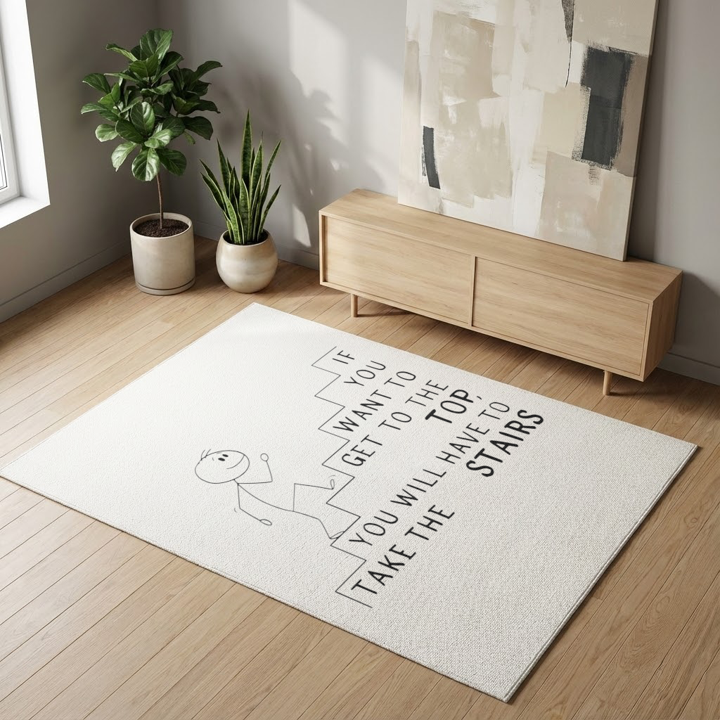 If you want to get to the top, you will have to take the stairs. Living room carpet