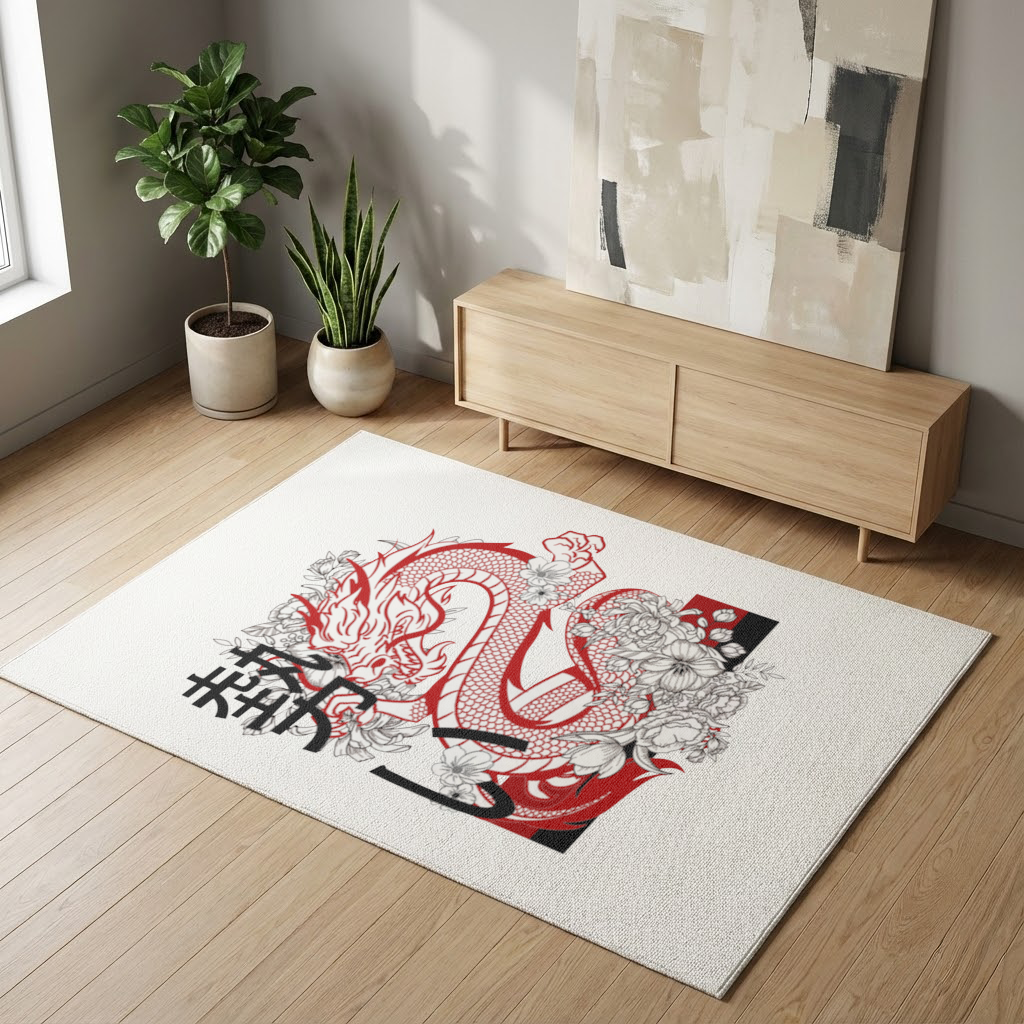 Japanese Dragon with Floral Design 