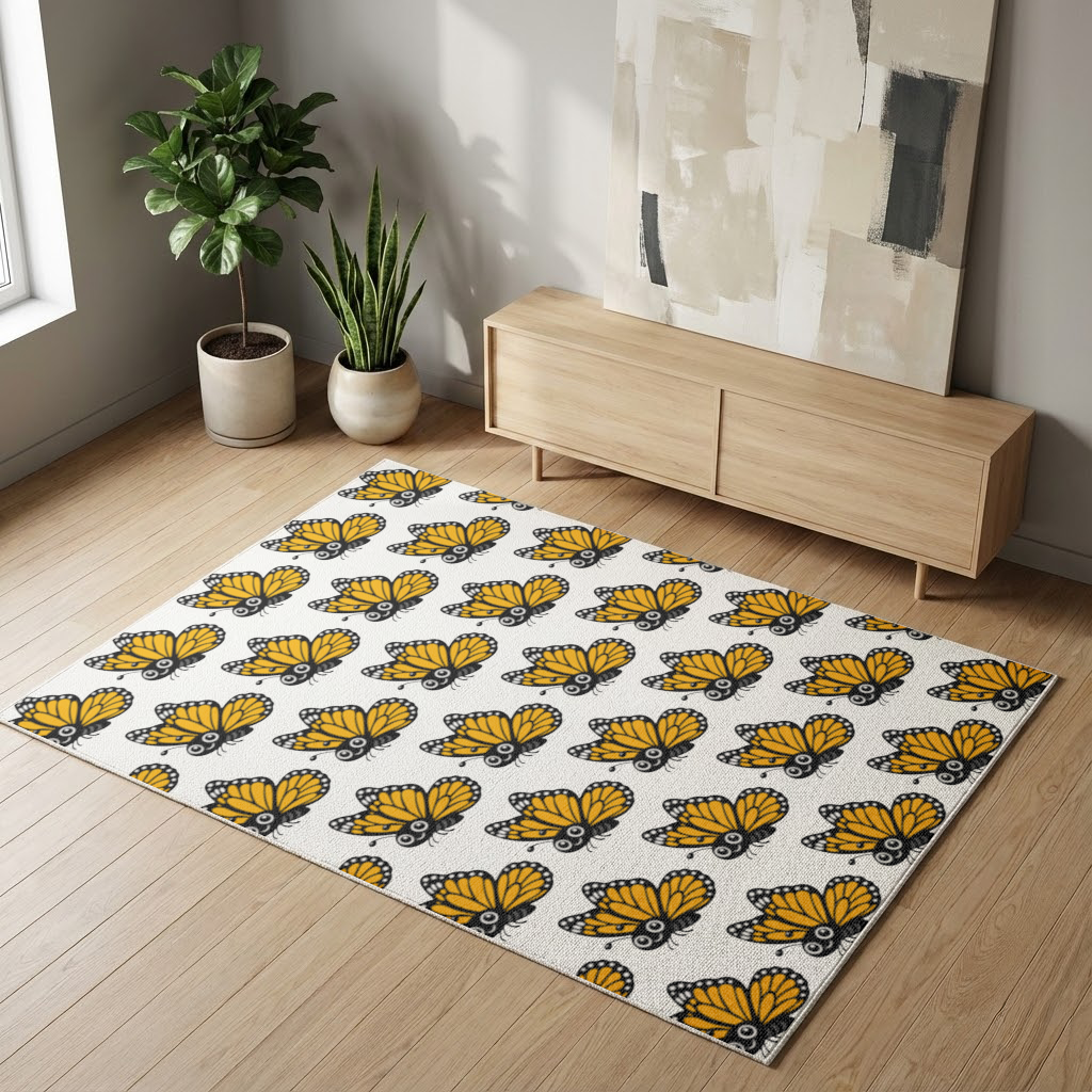 Smiling Orange Monarch Butterfly Character Living room carpet
