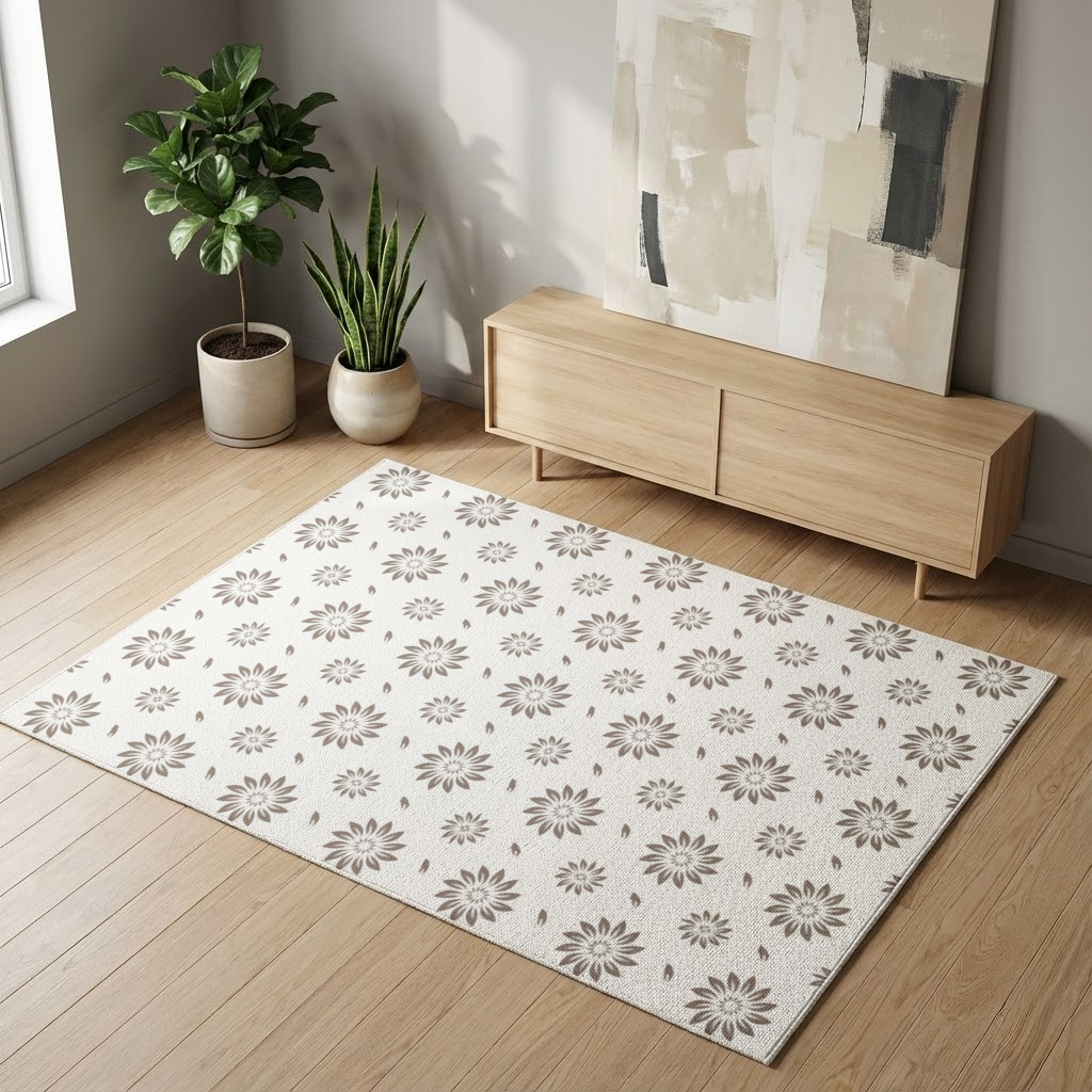 Minimalist Modern Brown Floral Pattern Living room carpet