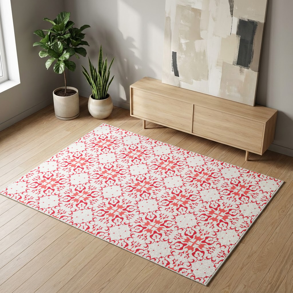 Red and White Traditional Tile Style Pattern 