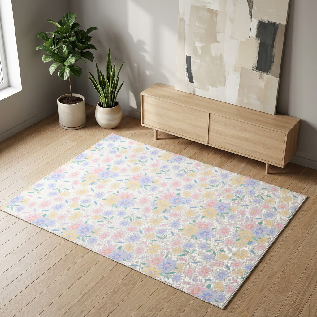 Colorful Pastel Spring Floral Pattern Living room carpet