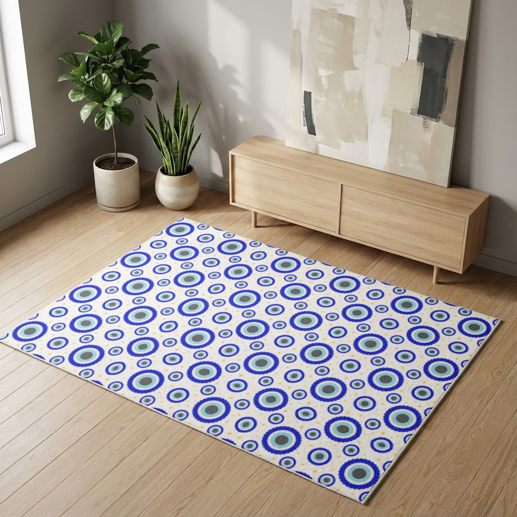 Blue Evil Eye Pattern with Stars Living room carpet