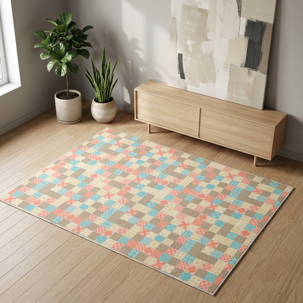 Colorful Modern Geometric Square Pattern Living room carpet
