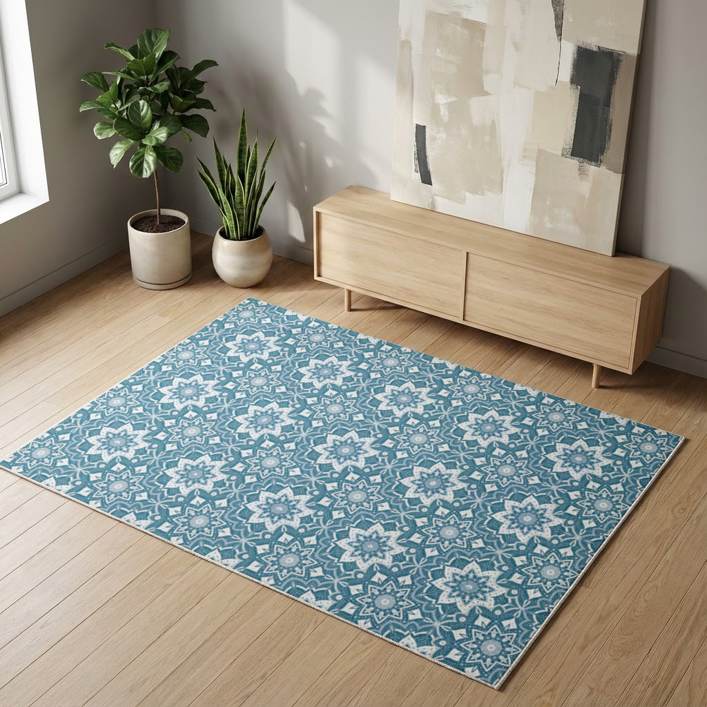 Elegant Blue Mandala Pattern Living room carpet