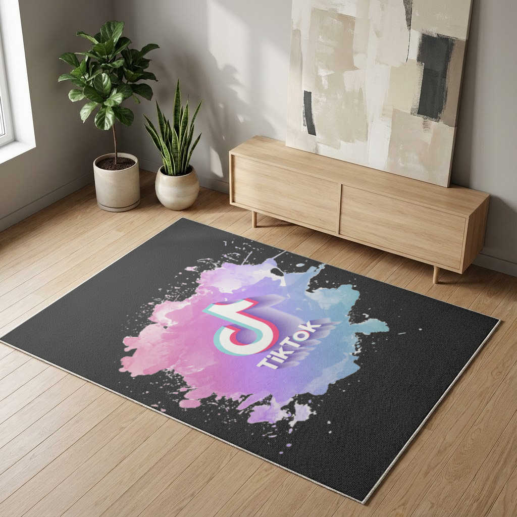 TikTok Logo with Watercolor Effect Living room carpet