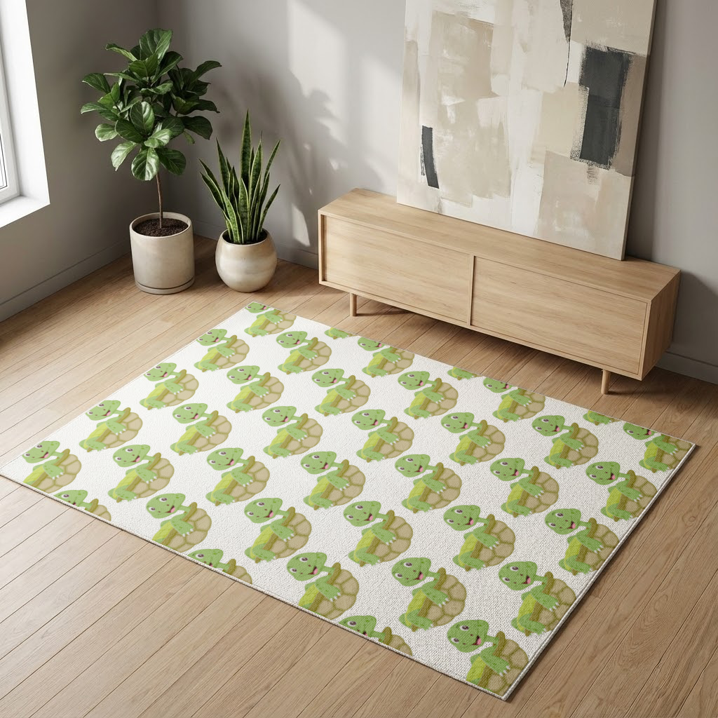Happy Smiling Green Turtle in Shell Living room carpet