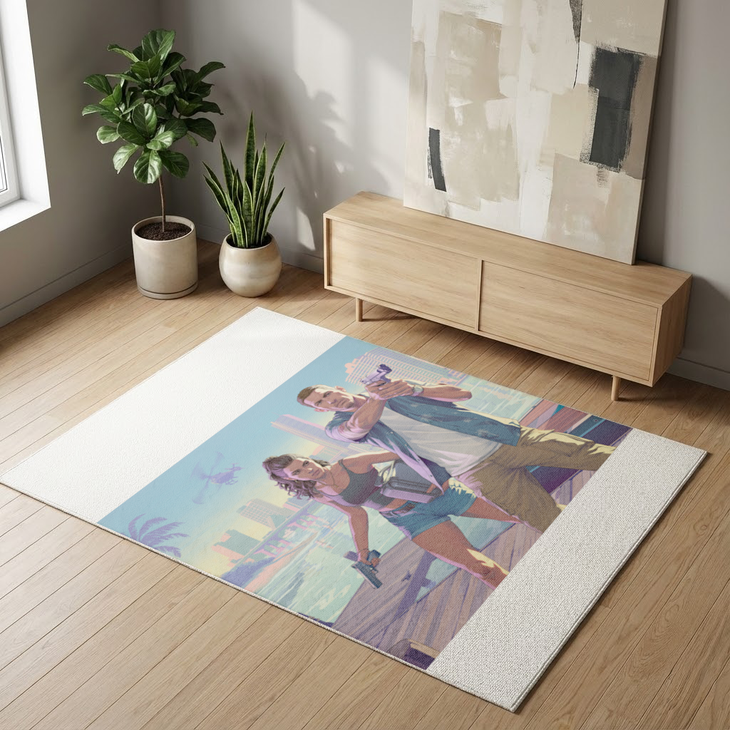 Vice City Showdown  Tropical Heist Duo Living room carpet