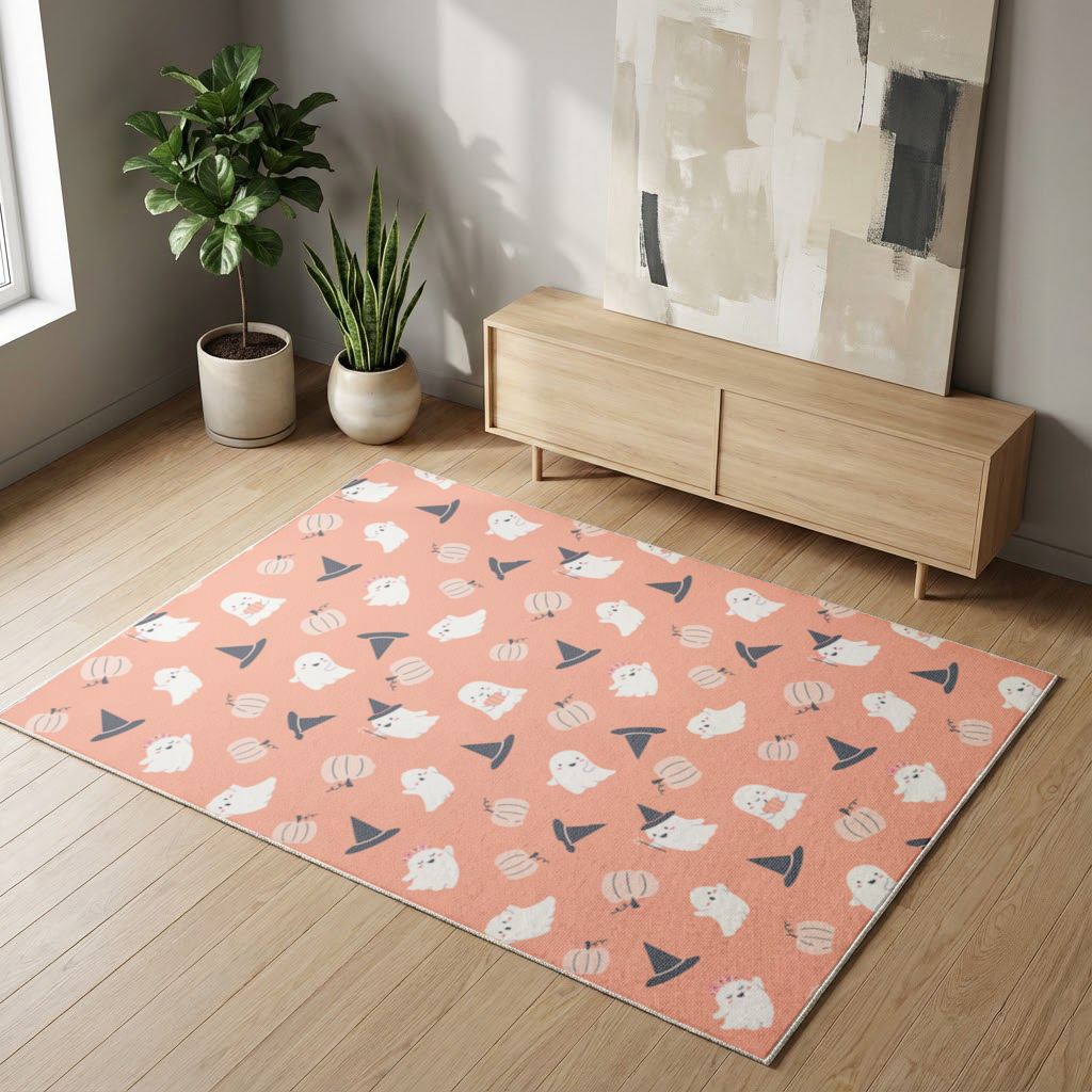 Cute Pumpkin and Witch Hat Ghost Pattern Living room carpet
