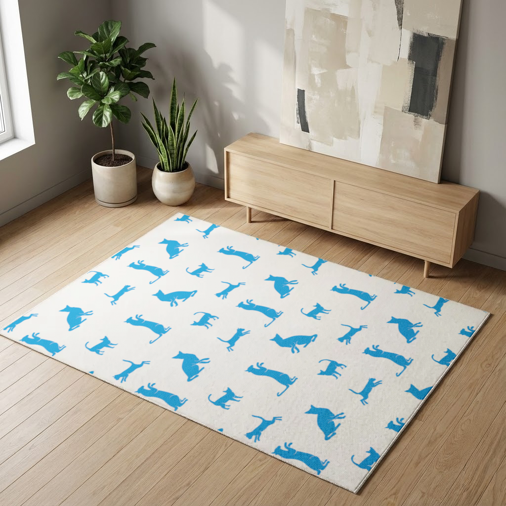 Blue Cat Silhouettes Seamless Pattern Living room carpet