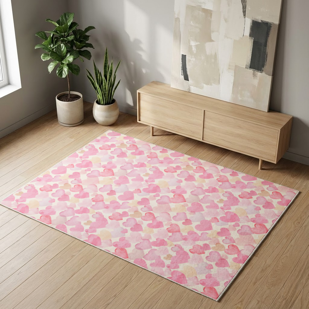 Watercolor Pink Hearts Living room carpet