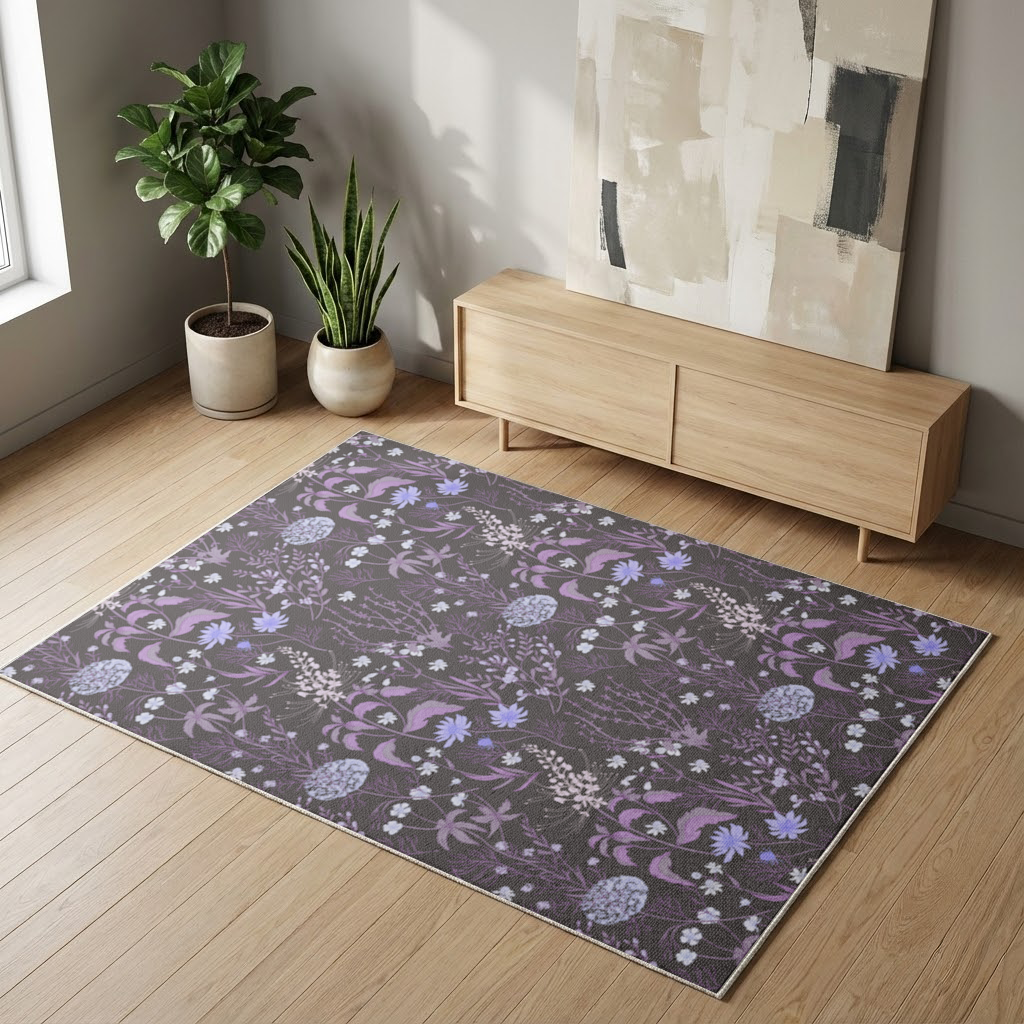 Purple Gothic Botanical Living room carpet
