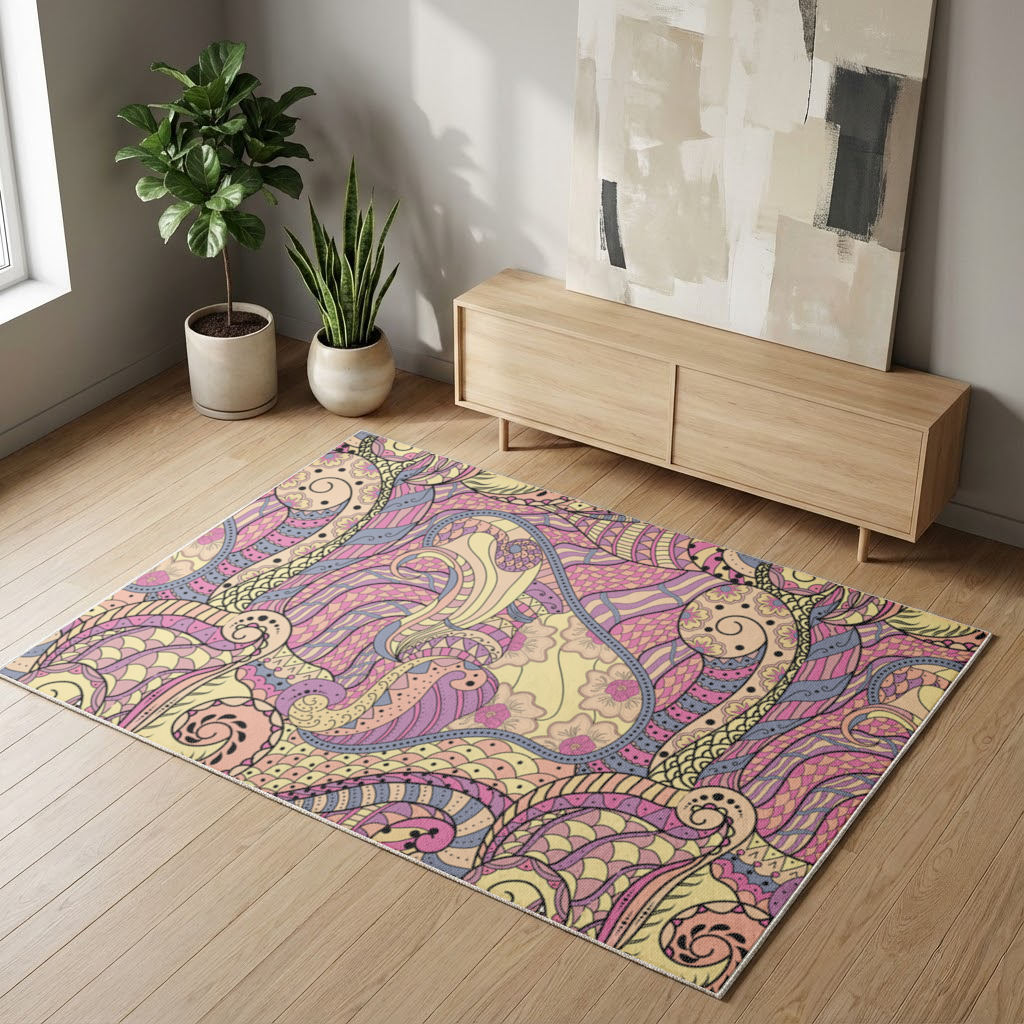Psychedelic Zentangle Floral Living room carpet