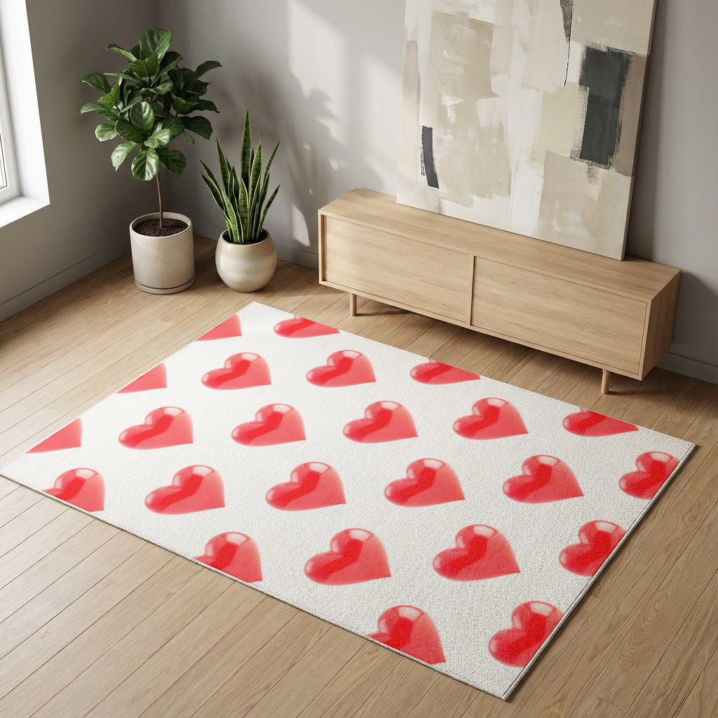 Glossy Red 3D Heart Living room carpet