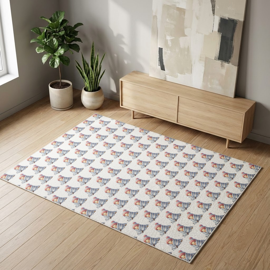 Kawaii Baby Bee in Pink Beanie Living room carpet