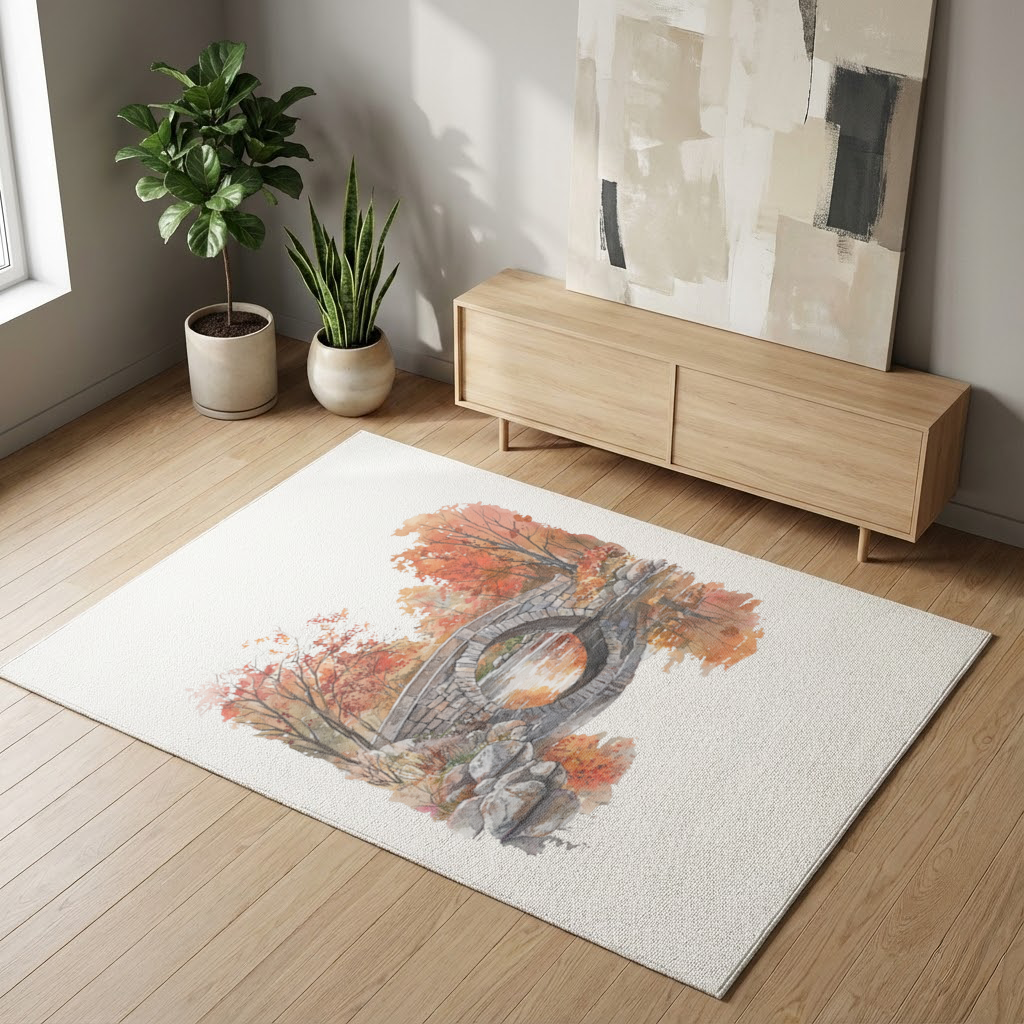 Autumn Stone Arch Bridge Over River Living room carpet