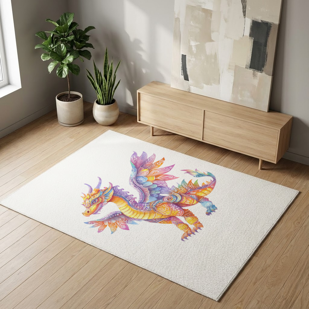 Vibrant Rainbow Mythical Dragon Living room carpet