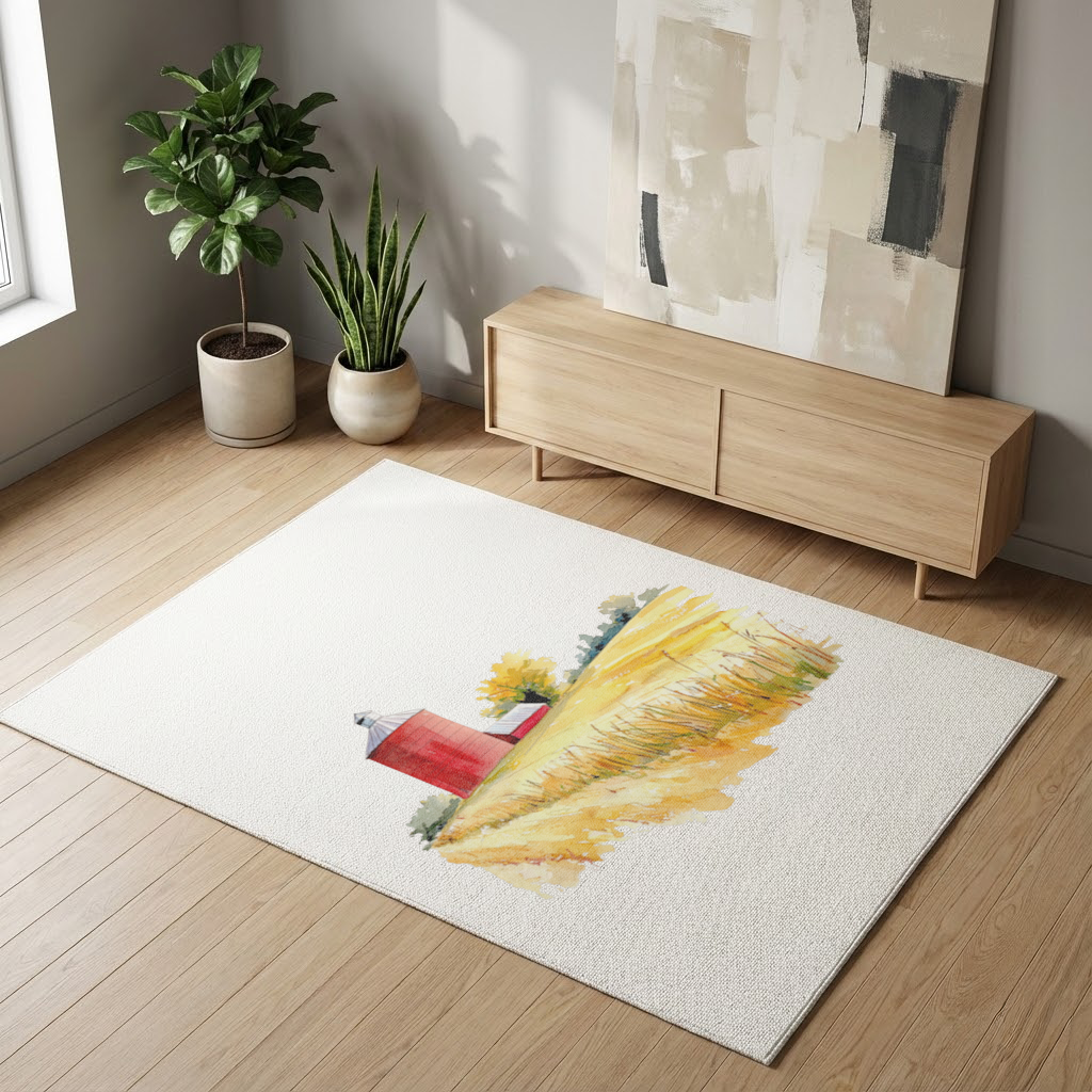Red Farm Silo and Golden Wheat Field Living room carpet