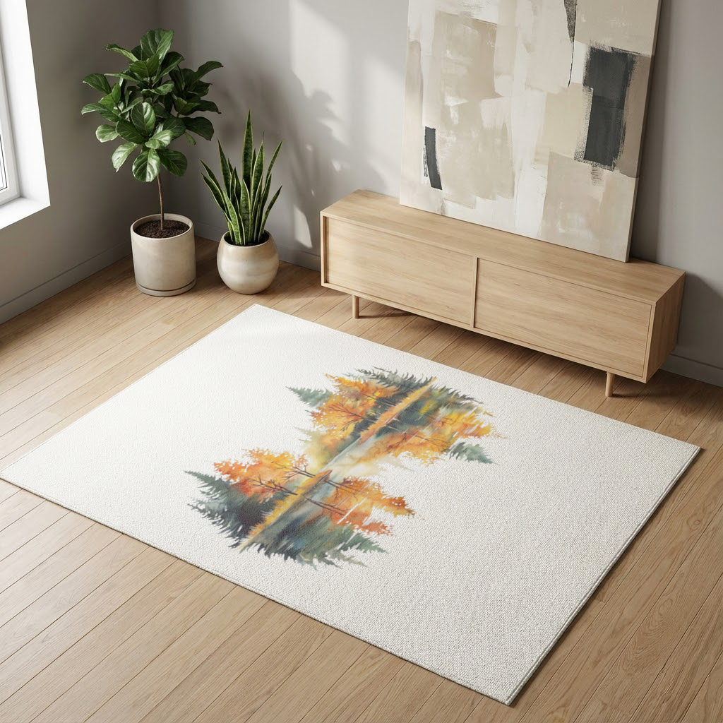 Autumn Forest Lake Reflection Living room carpet