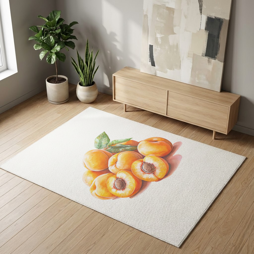 Watercolor Apricot and Leaves Living room carpet