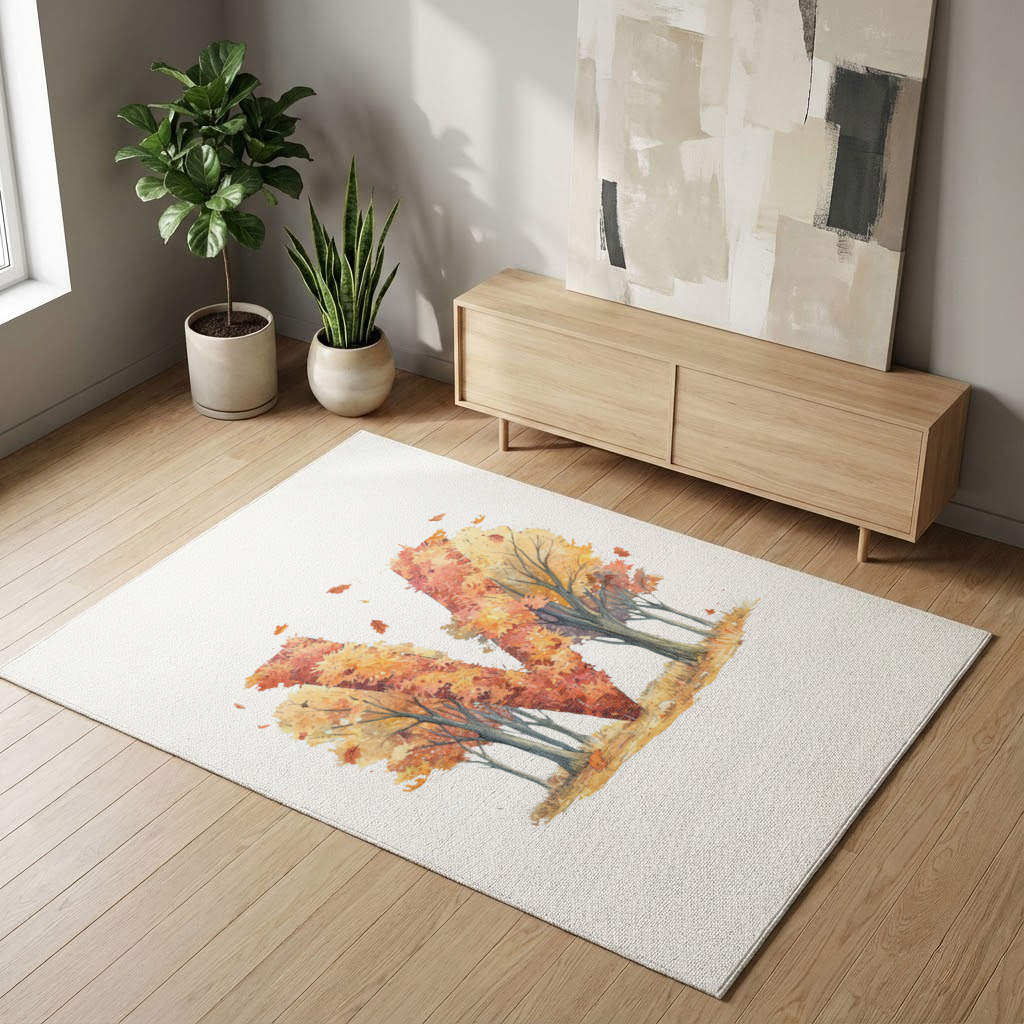 Orange Autumn Forest Letter M Living room carpet