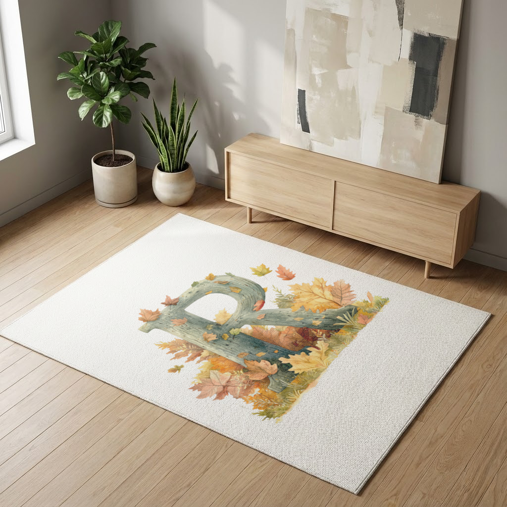 Autumn Letter R with Fall Leaves Living room carpet