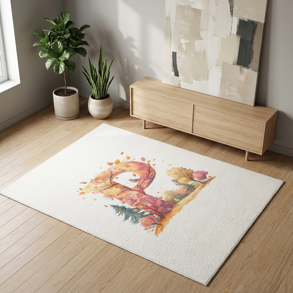 Autumn Forest Letter P with Bird Living room carpet