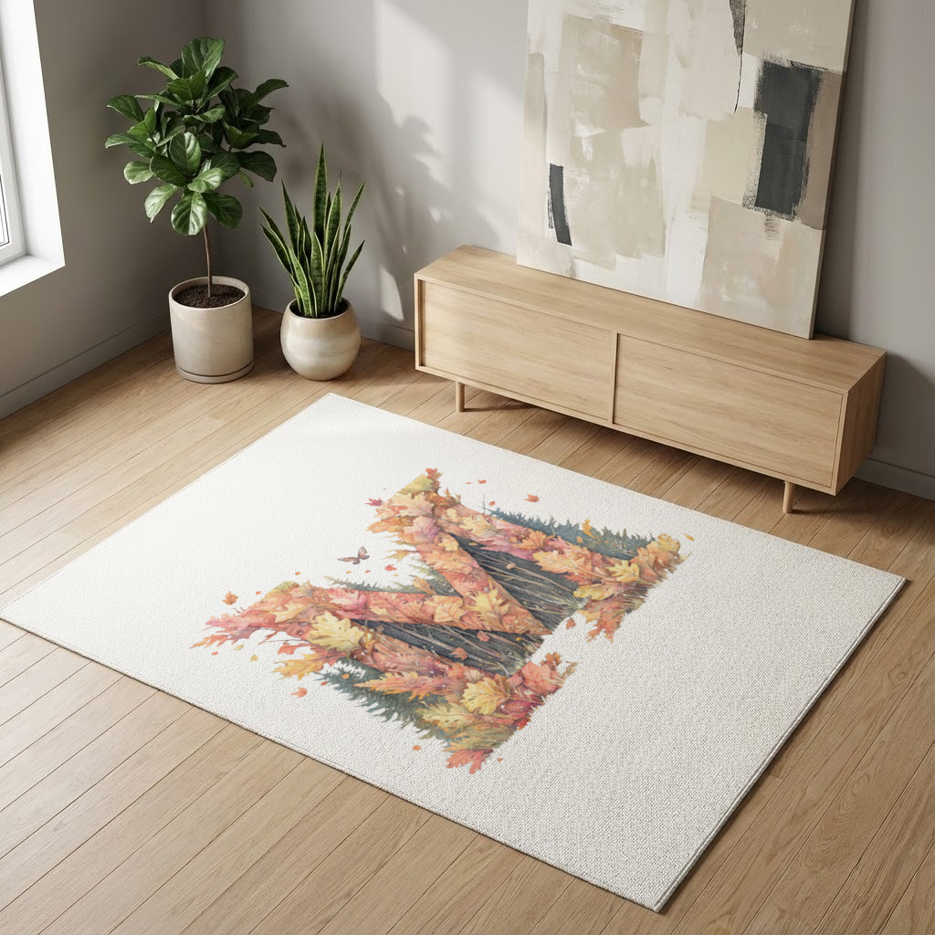Autumn Letter M With Fall Leaves Living room carpet