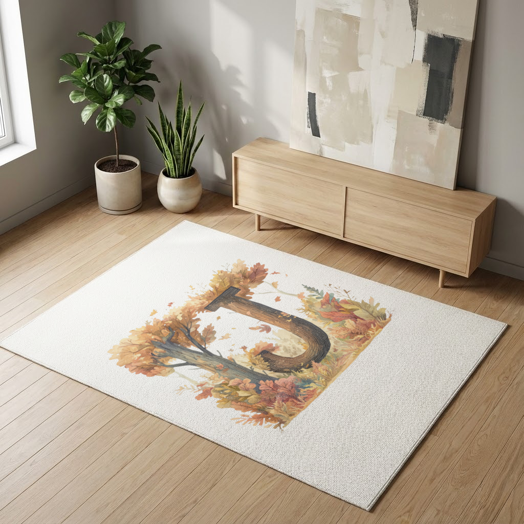 Fall Leaves Wooden Letter J Living room carpet