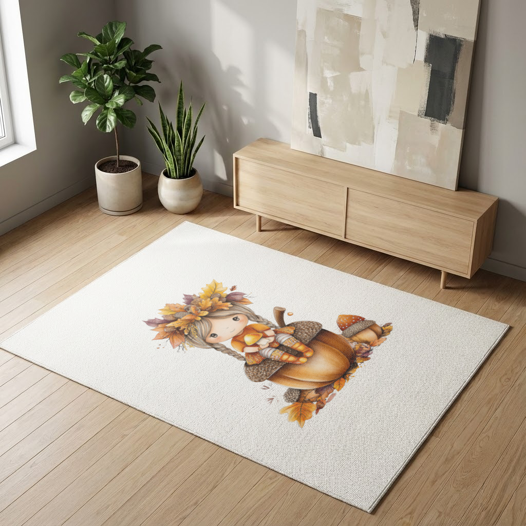 Autumn Acorn Mushroom Girl Living room carpet