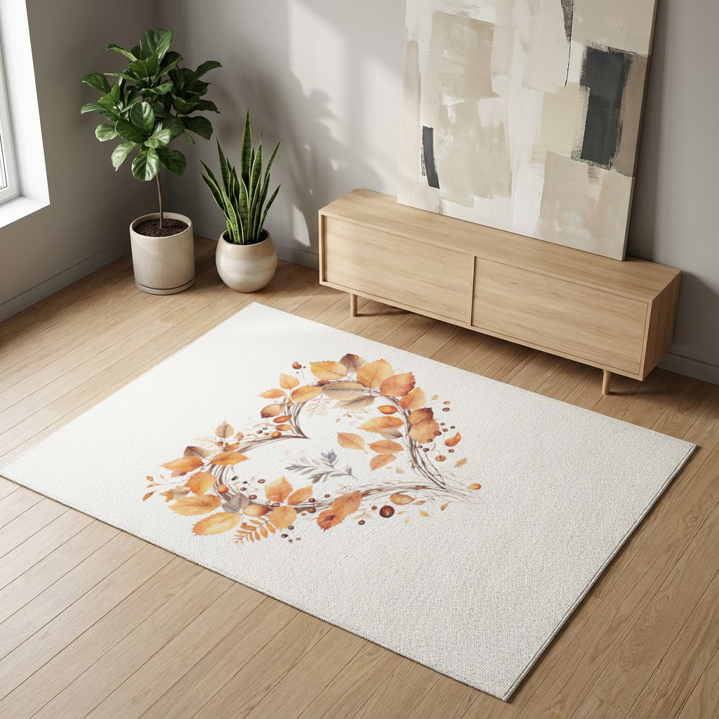 Orange Autumn Leaves Heart Living room carpet