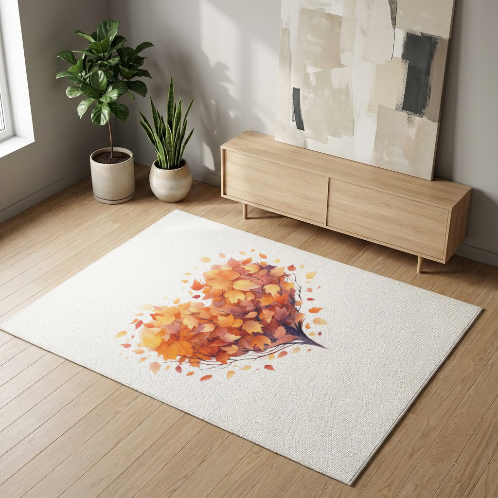 Sonbahar Yapraklı Kalp Salon Halısı
