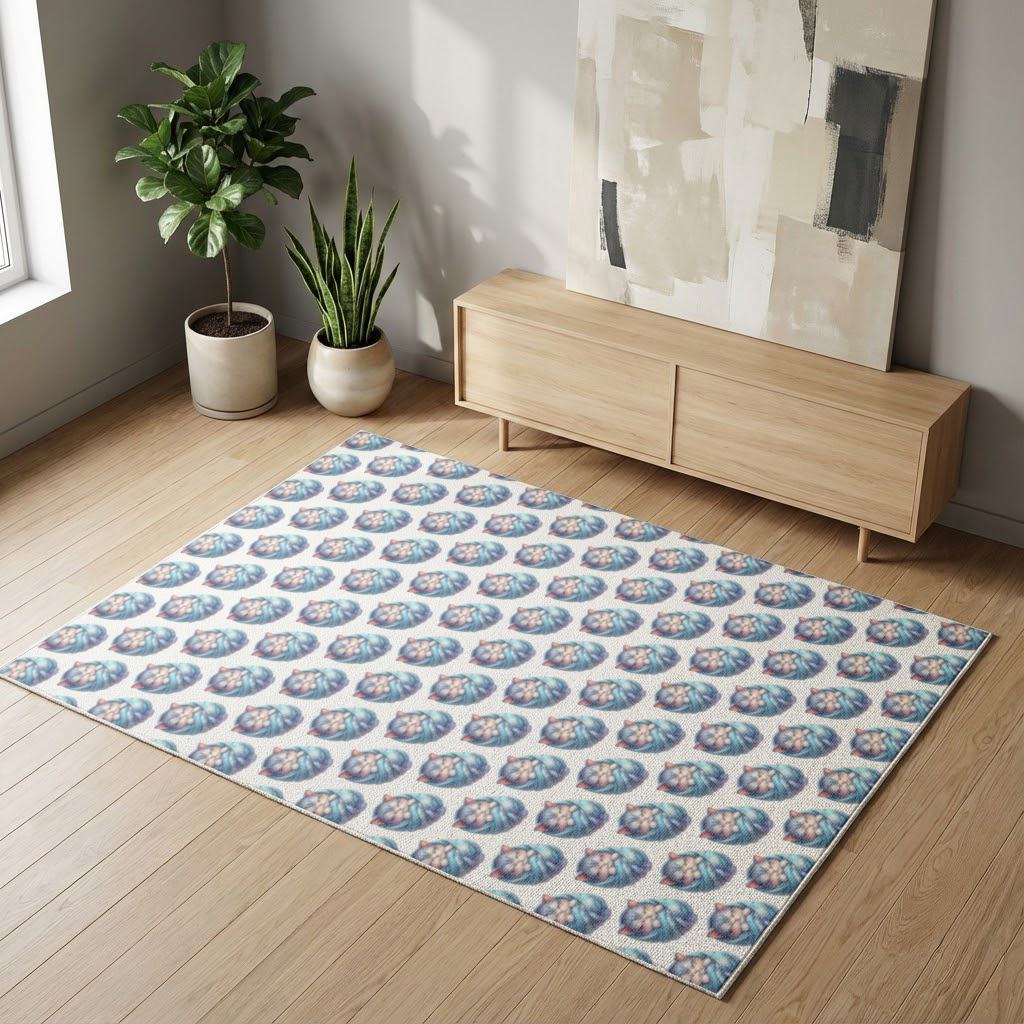 Kawaii Sleeping Kitten in Blue Swaddle Living room carpet