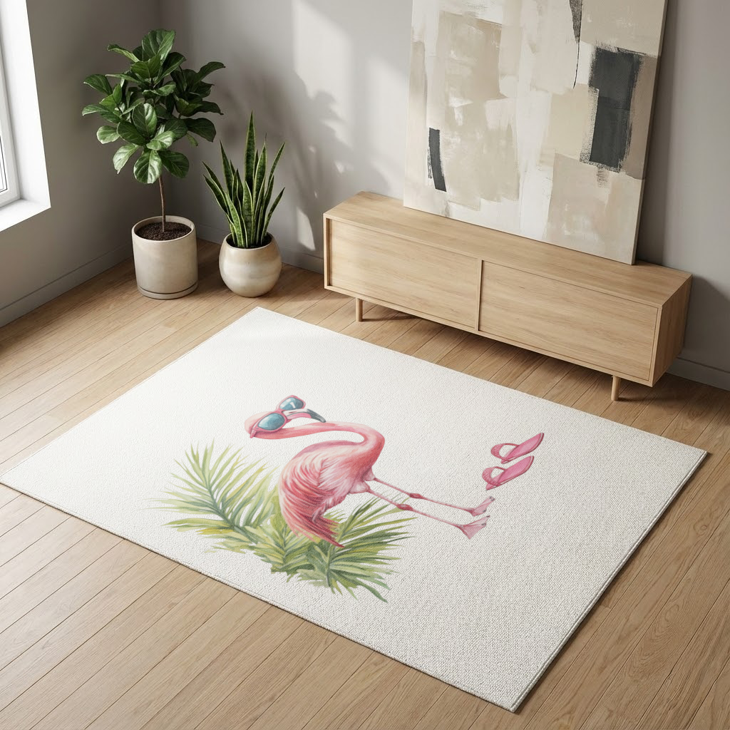 Güneş Gözlüklü Pembe Flamingo Salon Halısı