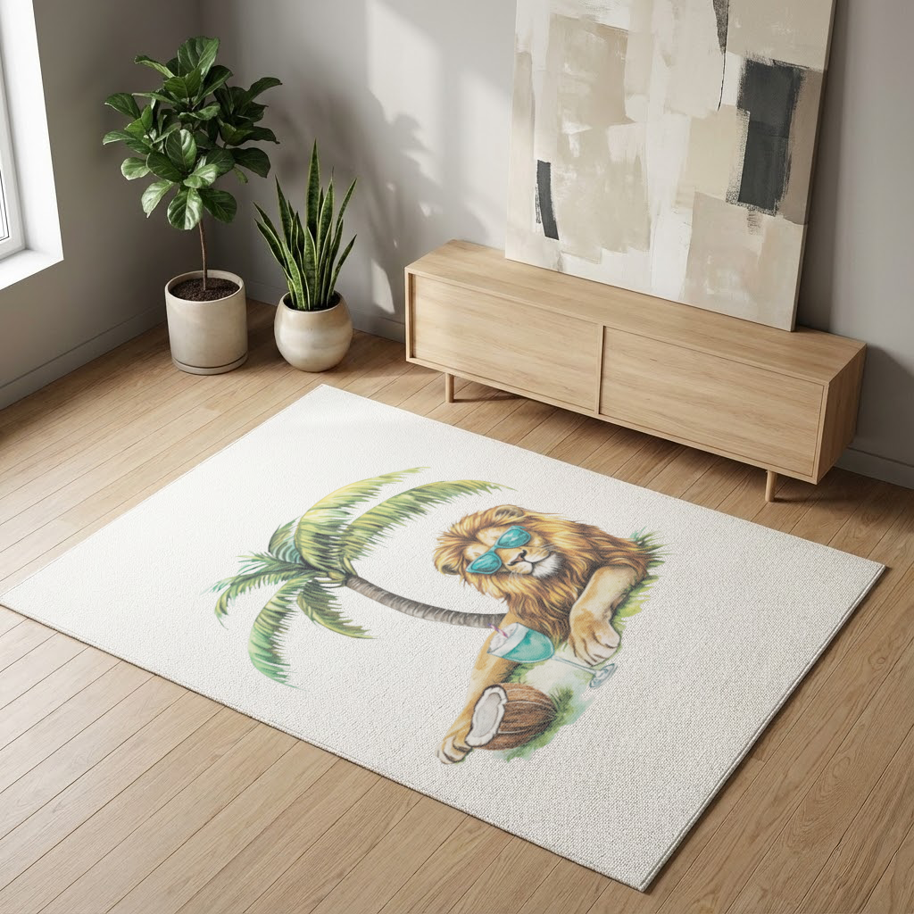 Yaz Tatili Yapan Gözlüklü Aslan Salon Halısı