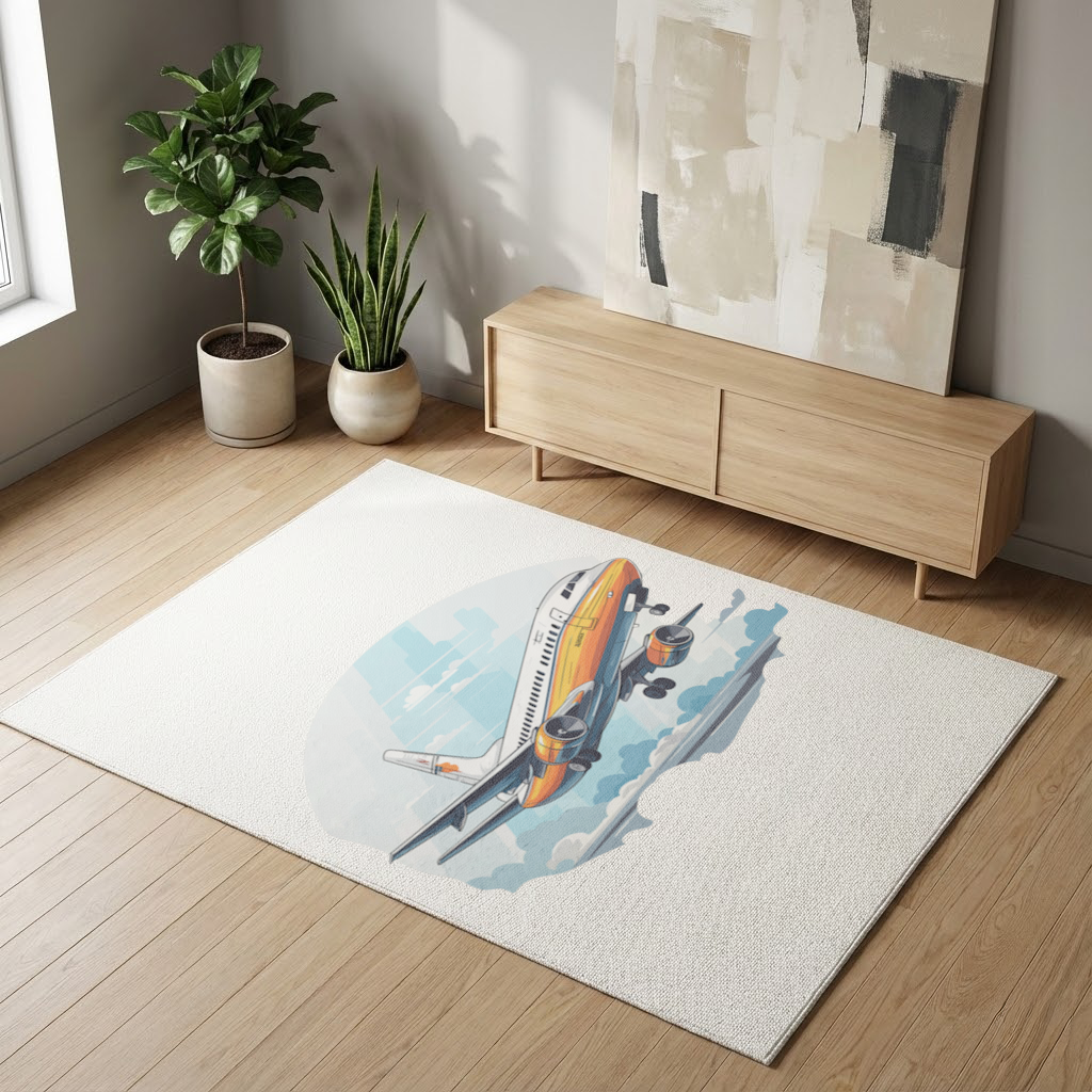 Nostaljik Turuncu Yolcu Uçağı Salon Halısı