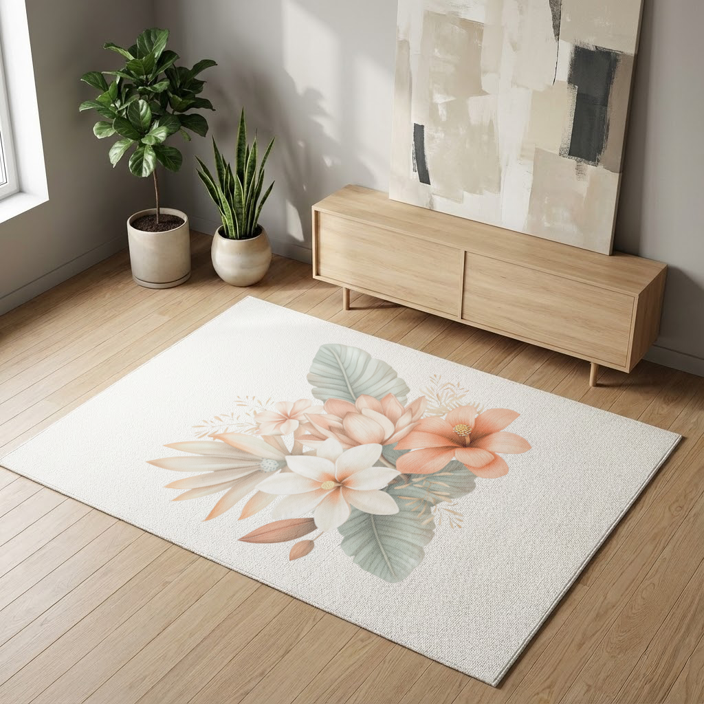 Soft Peach Tropical Floral Bouquet Living room carpet