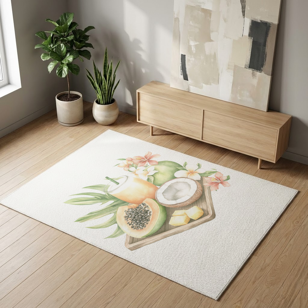 Tropikal Papaya ve Hindistan Cevizi Salon Halısı