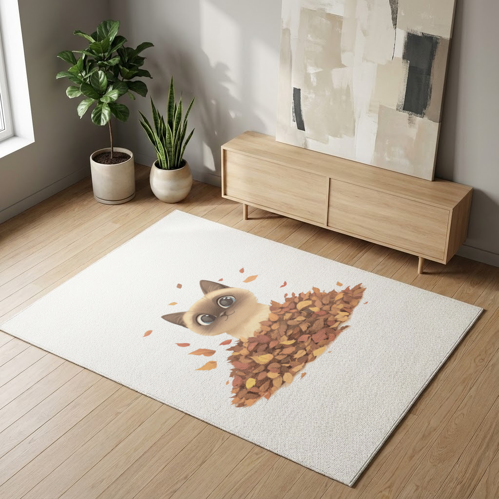 Siamese Cat in Autumn Leaf Pile Living room carpet