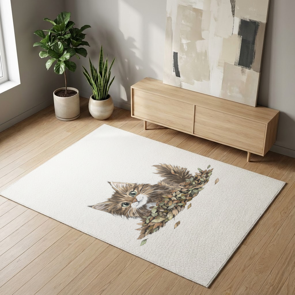 Cute Fluffy Kitten in Autumn Leaves 