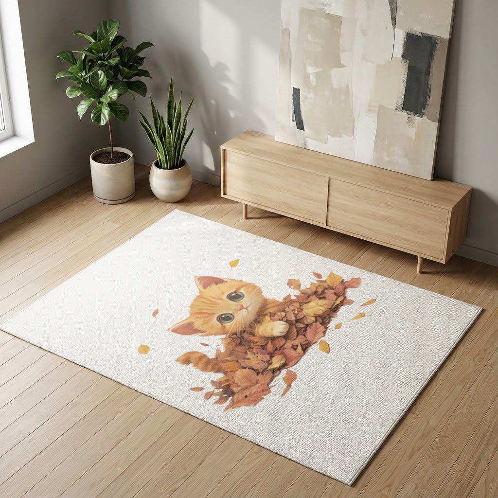 Ginger Kitten in Autumn Leaves 