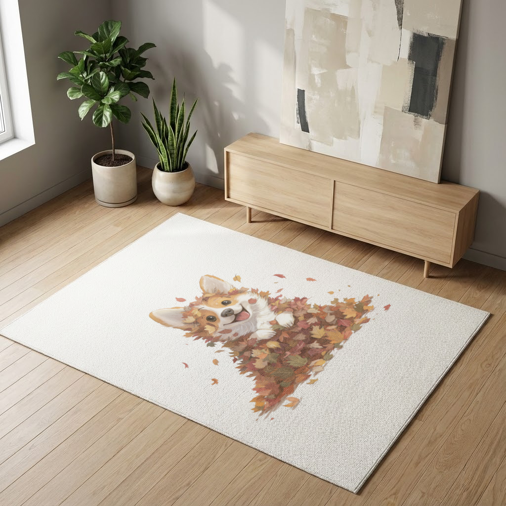Happy Corgi Puppy in Fall Leaves Living room carpet