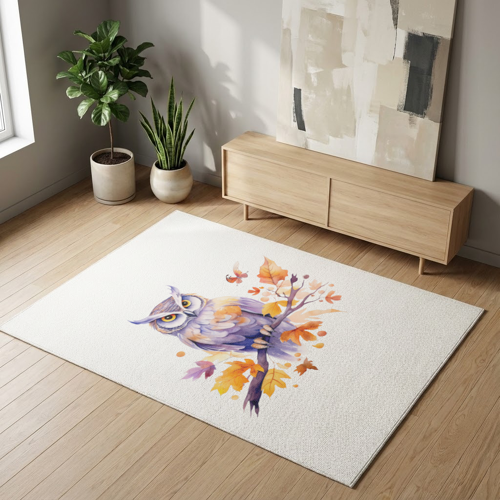 Suluboya Sonbahar Baykuşu ve Kelebek Salon Halısı