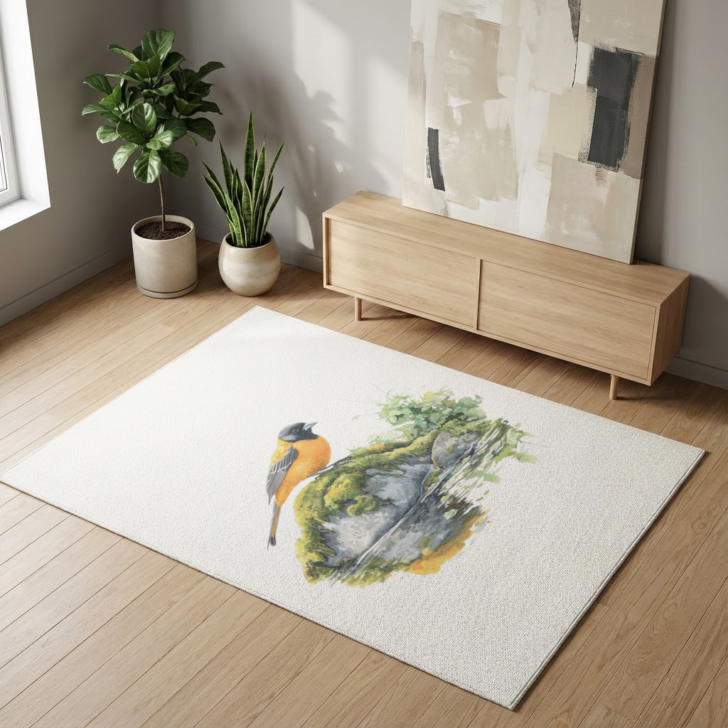 Turuncu Siyah Baltimore Oriole Kuşu Salon Halısı