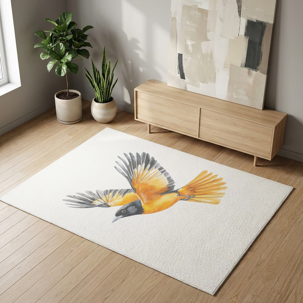 Watercolor Baltimore Oriole Living room carpet