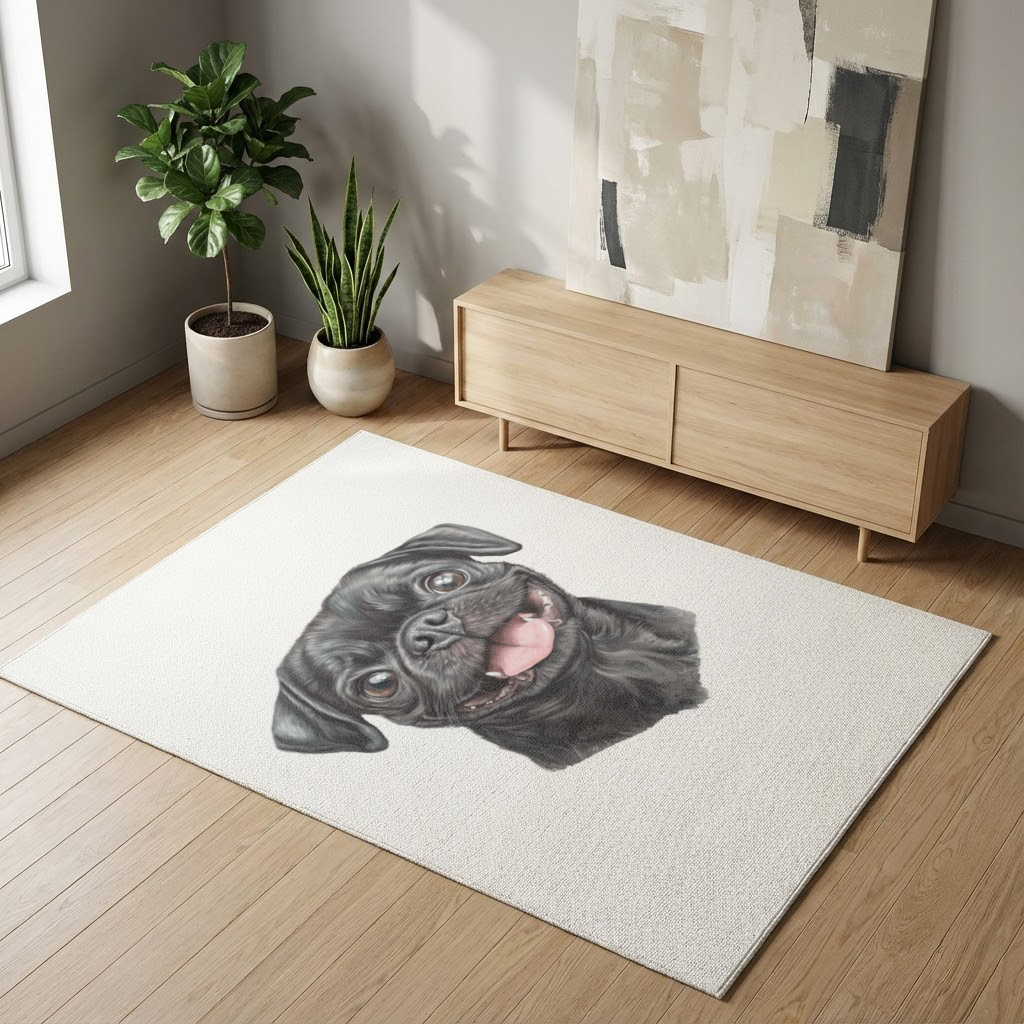 Happy Black Pug Face Living room carpet