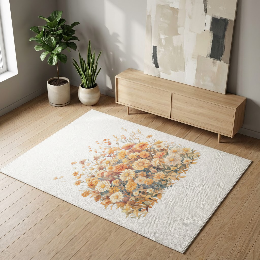 Watercolor Orange Wildflowers Living room carpet