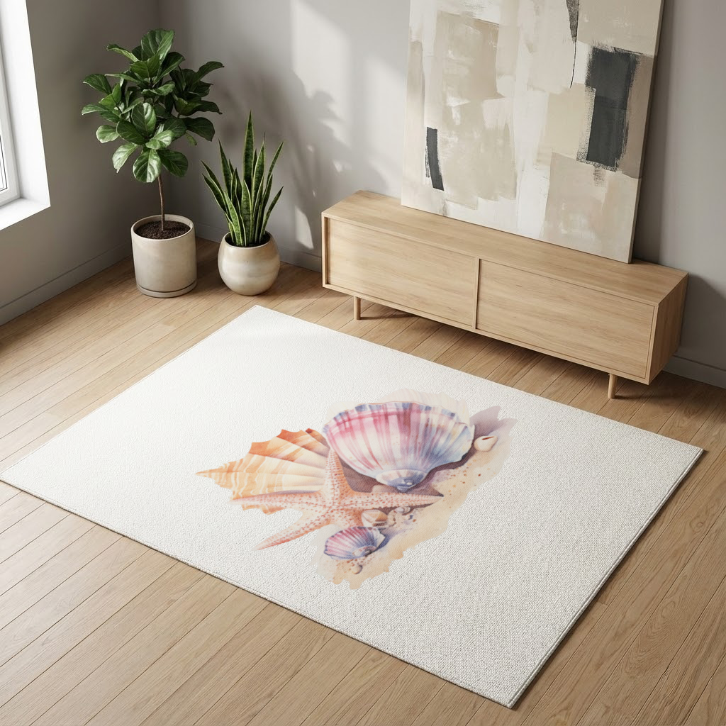 Watercolor Coastal Seashells Living room carpet
