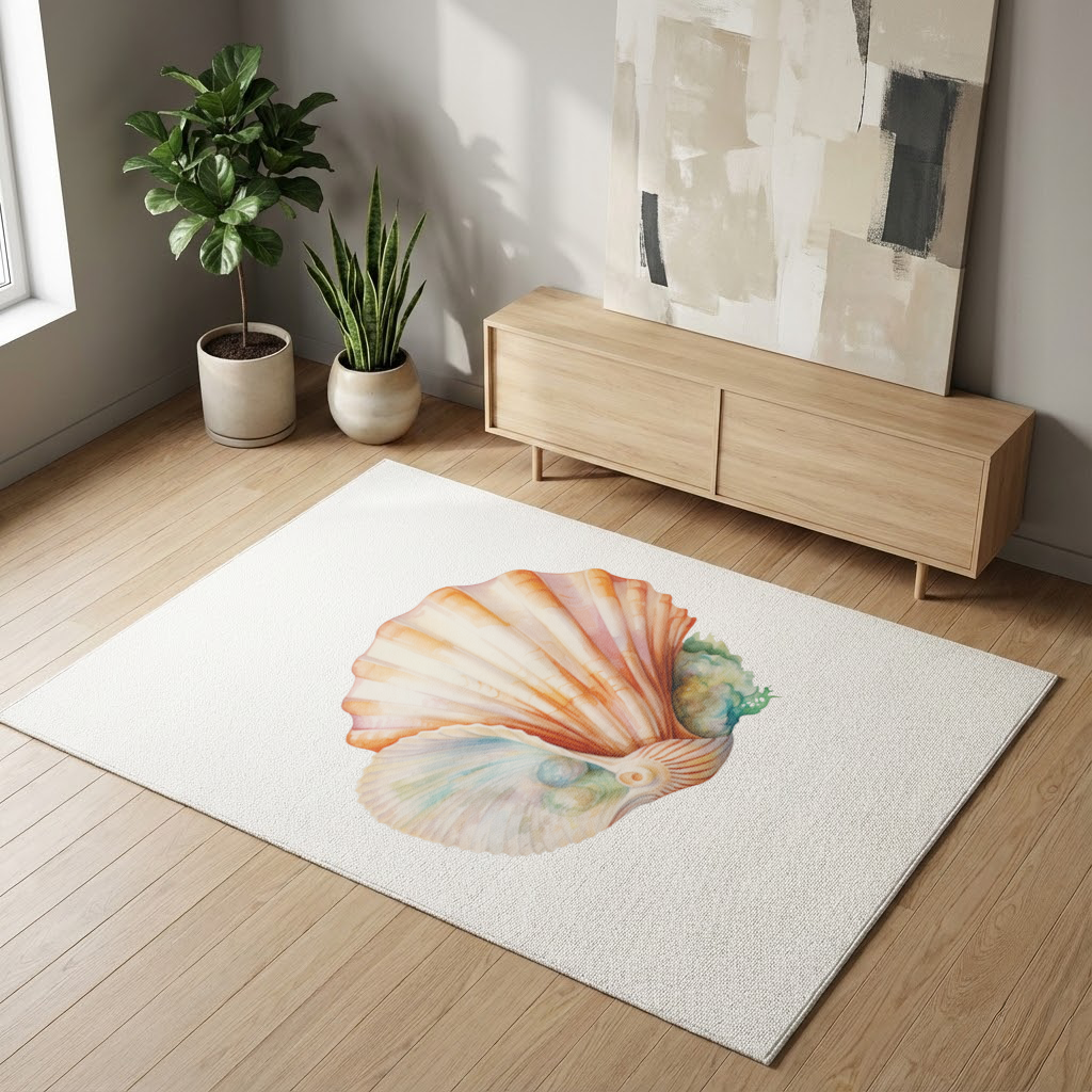 Iridescent Pearls in Orange Scallop Seashell Living room carpet